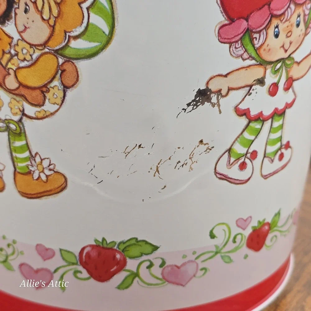 Strawberry Shortcake Wastebasket Vintage Trash Can Storage Basket Pink White 10